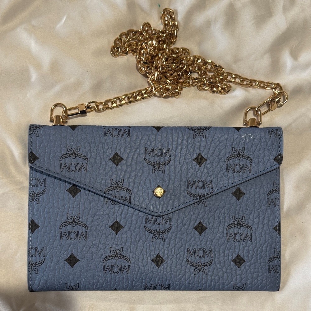 MCM Blue Crossbody Bag with Gold Chain Accent
